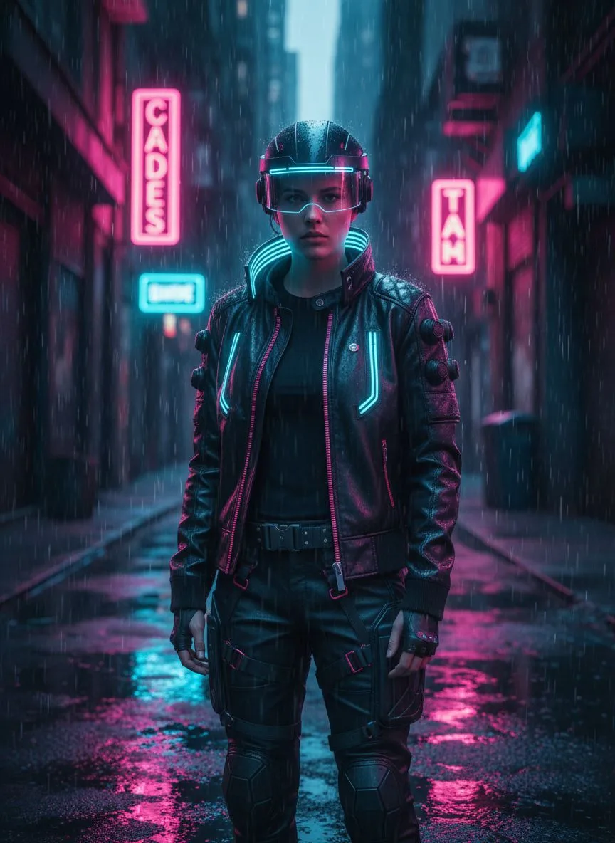 Example of the Cyberpunk Neon AI photoshoot pack