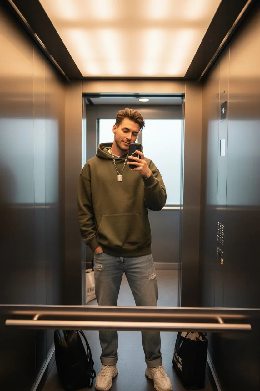 Example of the Elevator Mirror AI photoshoot pack