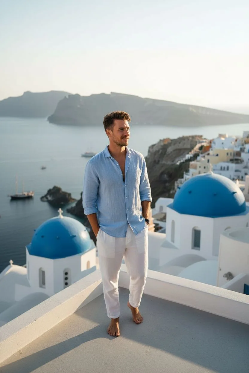 Example of the Santorini Escape AI photoshoot pack