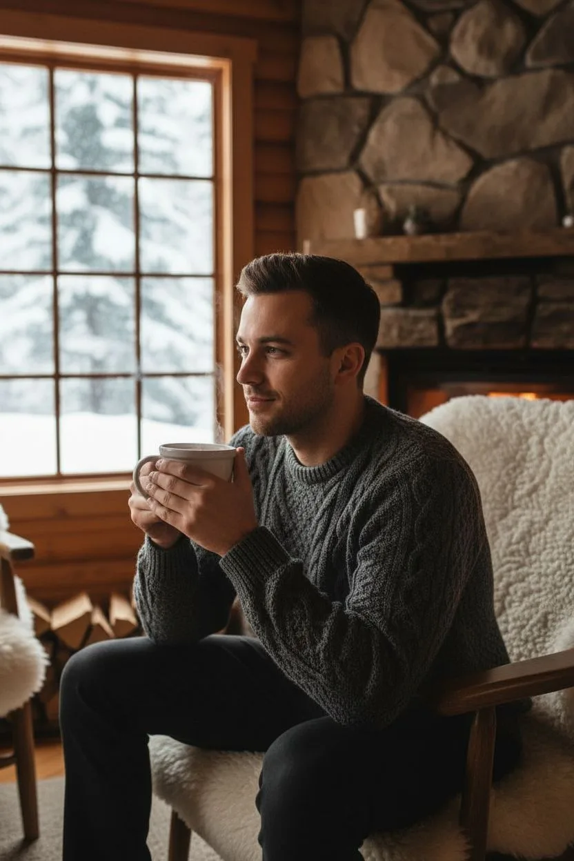 Example of the Winter Cabin AI photoshoot pack