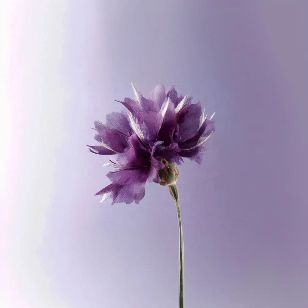 Purple flower with a stainless-steel sheen on a violet background