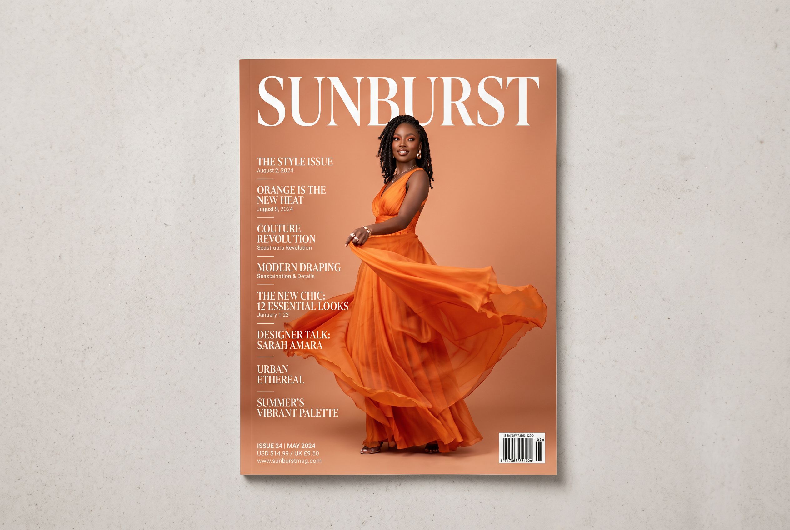 An editorial magazine cover with a legible SUNBURST masthead — the text-and-layout class of work GPT Image 2.5 is built for